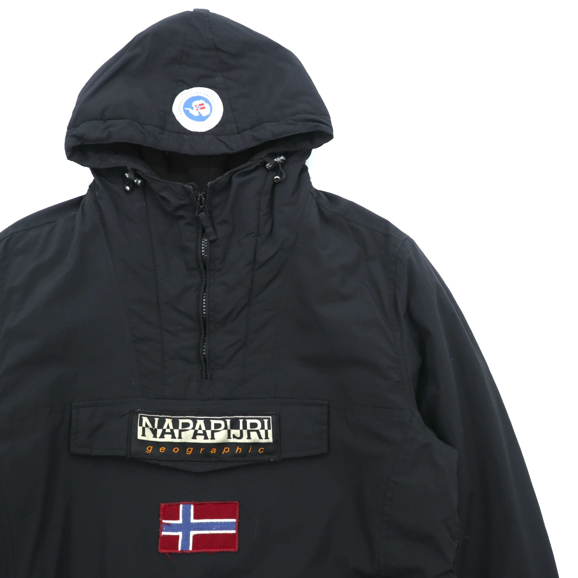 NAPAPIJRI フリース裏地 ハーフジップ 中綿 アノラックパーカー ナイロンジャケット XL ブラック サイドジップ スリット