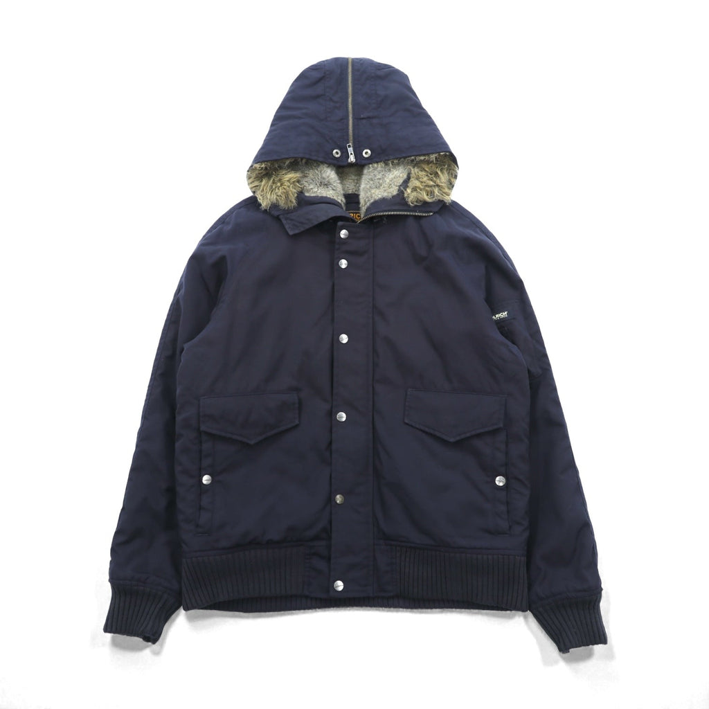 Woolrich N-2B フライトジャケット 中綿 ボンバージャケット L ネイビー 短丈 ナイロン ラビットパーカー フェイクファー