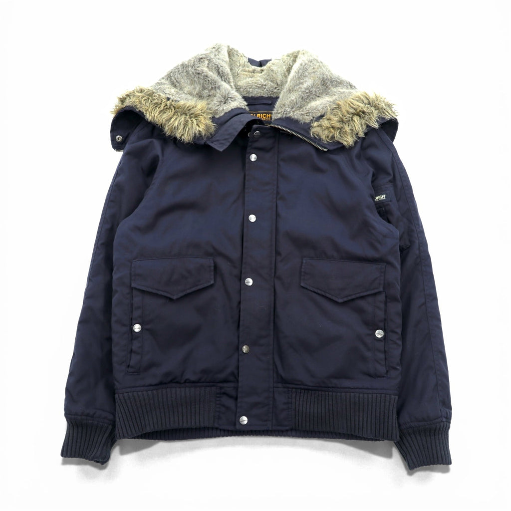 Woolrich N-2B フライトジャケット 中綿 ボンバージャケット L ネイビー 短丈 ナイロン ラビットパーカー フェイクファー
