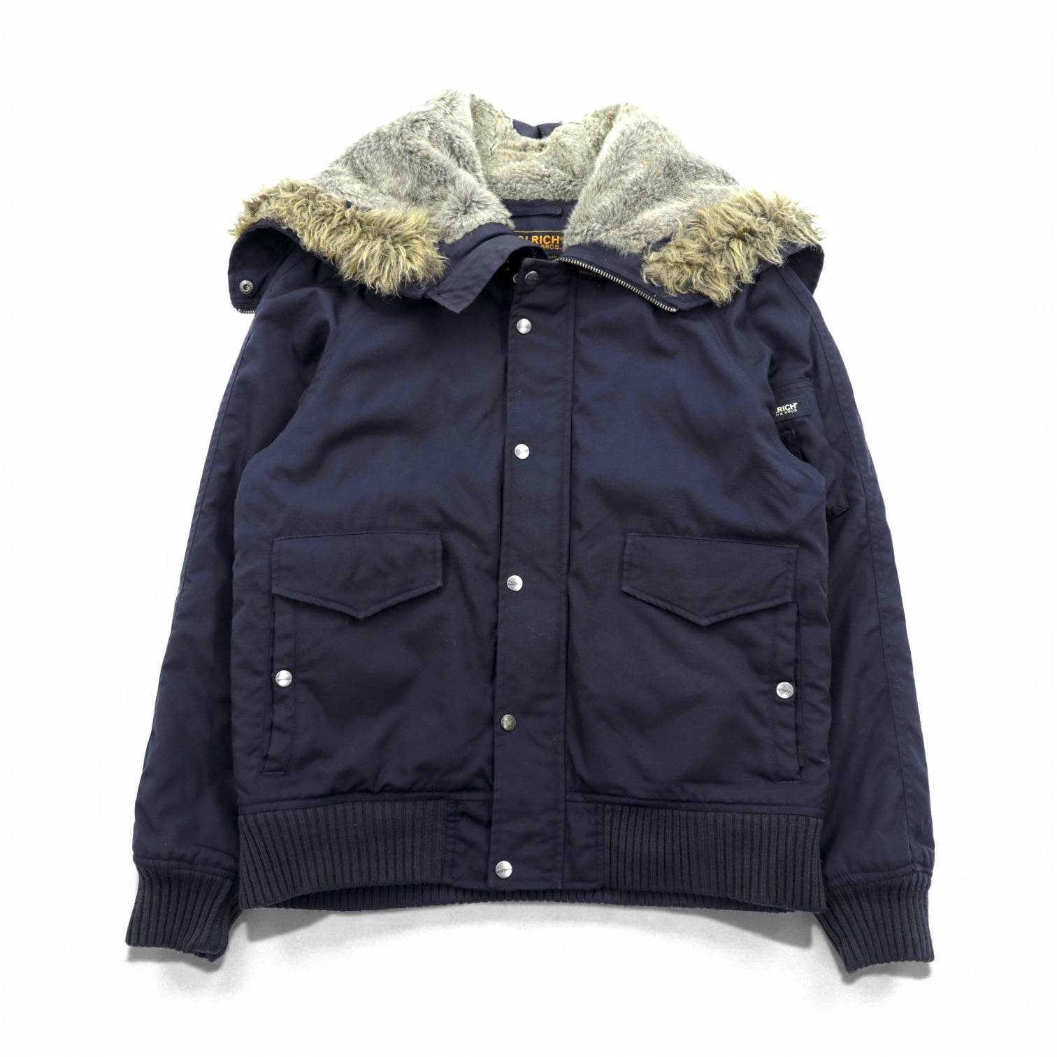 Woolrich N-2B フライトジャケット 中綿 ボンバージャケット L ネイビー 短丈 ナイロン ラビットパーカー フェイクファー