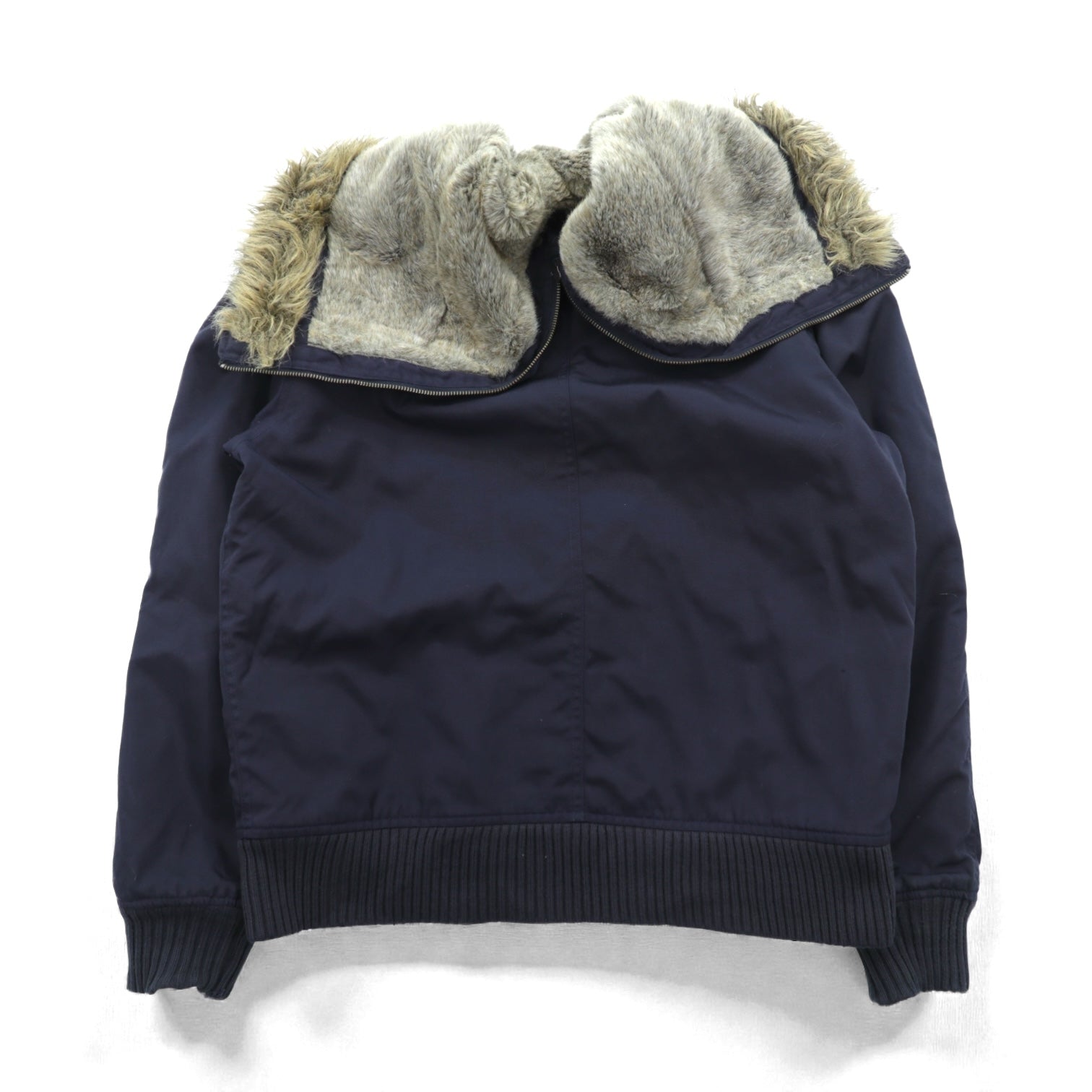 Woolrich N-2B フライトジャケット 中綿 ボンバージャケット L ネイビー 短丈 ナイロン ラビットパーカー フェイクファー