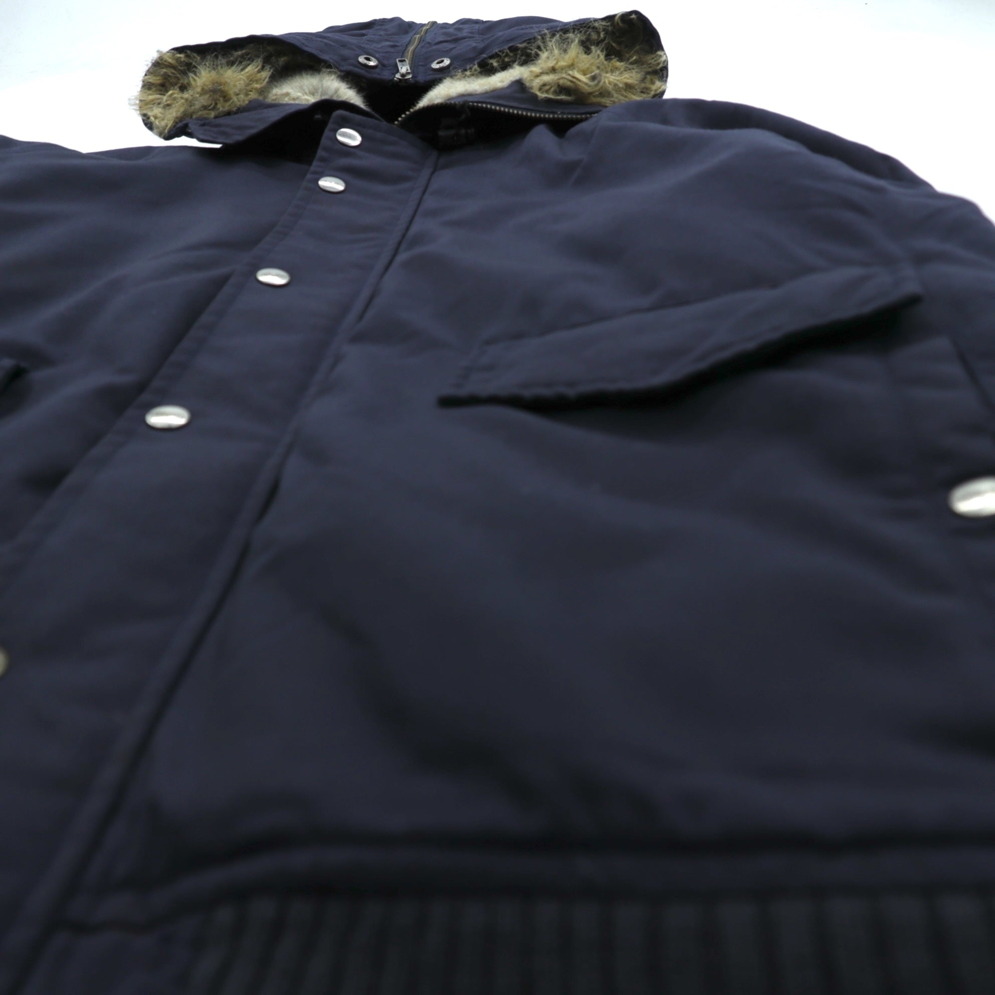 Woolrich N-2B フライトジャケット 中綿 ボンバージャケット L ネイビー 短丈 ナイロン ラビットパーカー フェイクファー