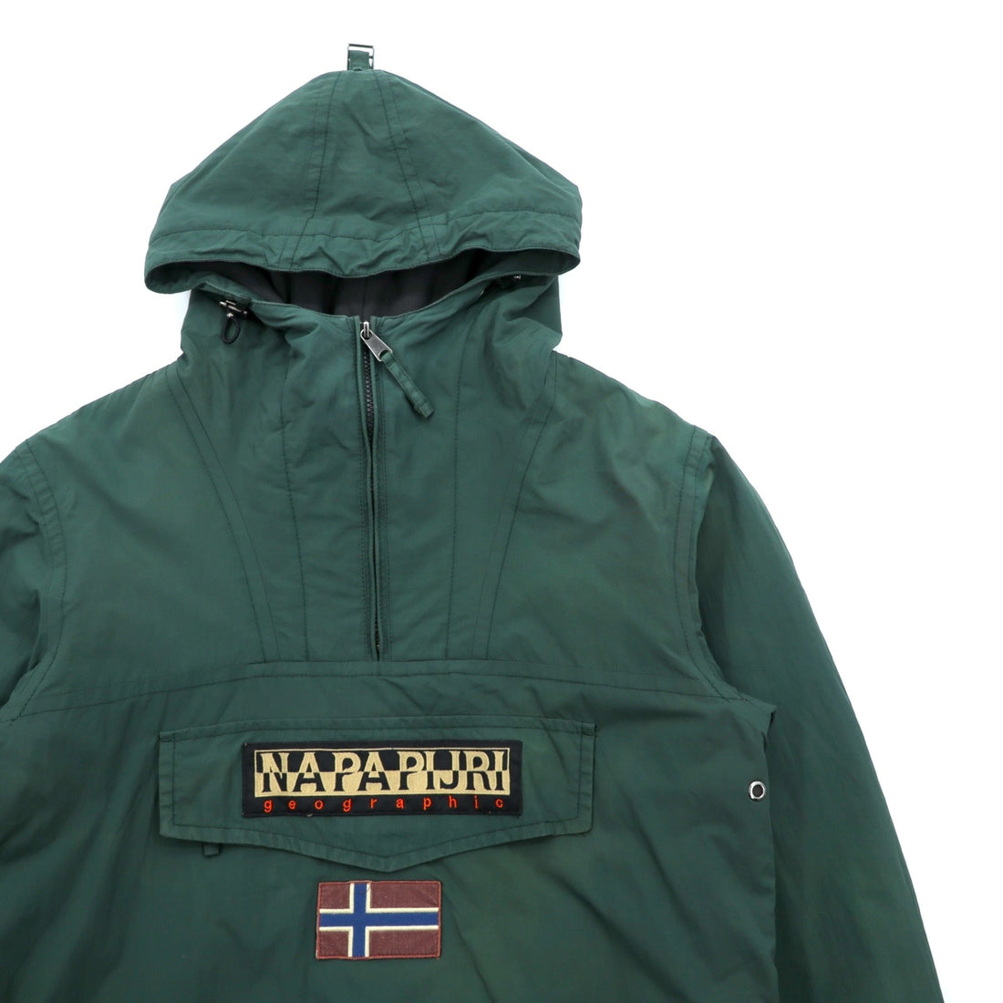 NAPAPIJRI Half Zip Anorak Hoodie Nylon Jacket Fleece liner L Khaki RAIN FOREST WINTER TAPED SEAMS N0Y7H2