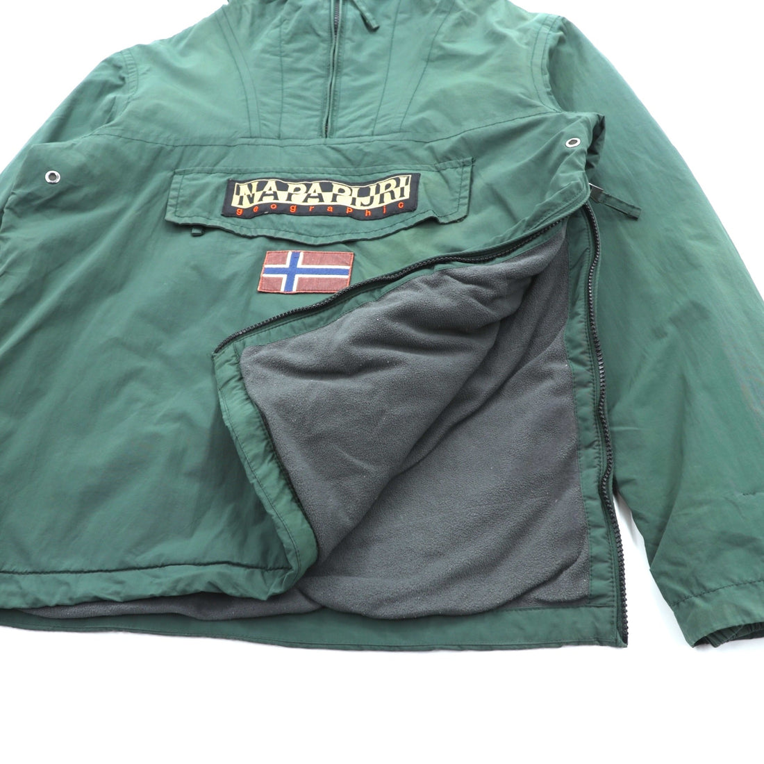 NAPAPIJRI Half Zip Anorak Hoodie Nylon Jacket Fleece liner L Khaki RAIN FOREST WINTER TAPED SEAMS N0Y7H2