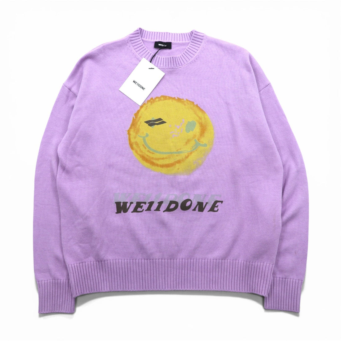 WE11DONE スマイリー PRINTED KNIT SWEATER コットンニット セーター L ラベンダー 未使用品