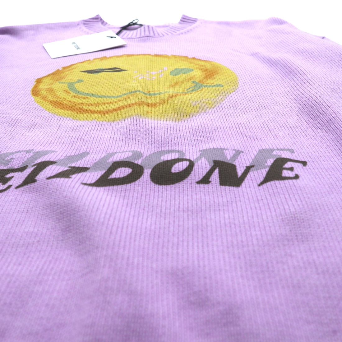 WE11DONE スマイリー PRINTED KNIT SWEATER コットンニット セーター L ラベンダー 未使用品