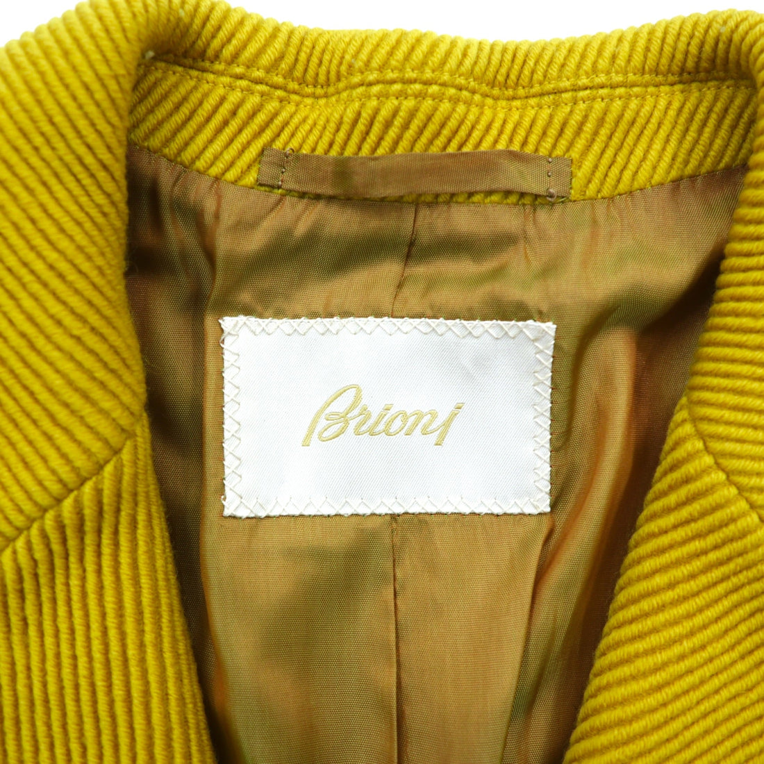 Brioni Made in Italy Corduroy 3B Tailored Jacket Leather L Yellow Wool