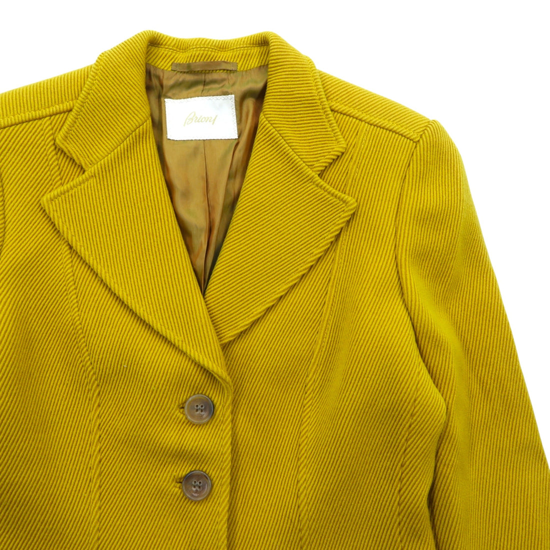 Brioni Made in Italy Corduroy 3B Tailored Jacket Leather L Yellow Wool