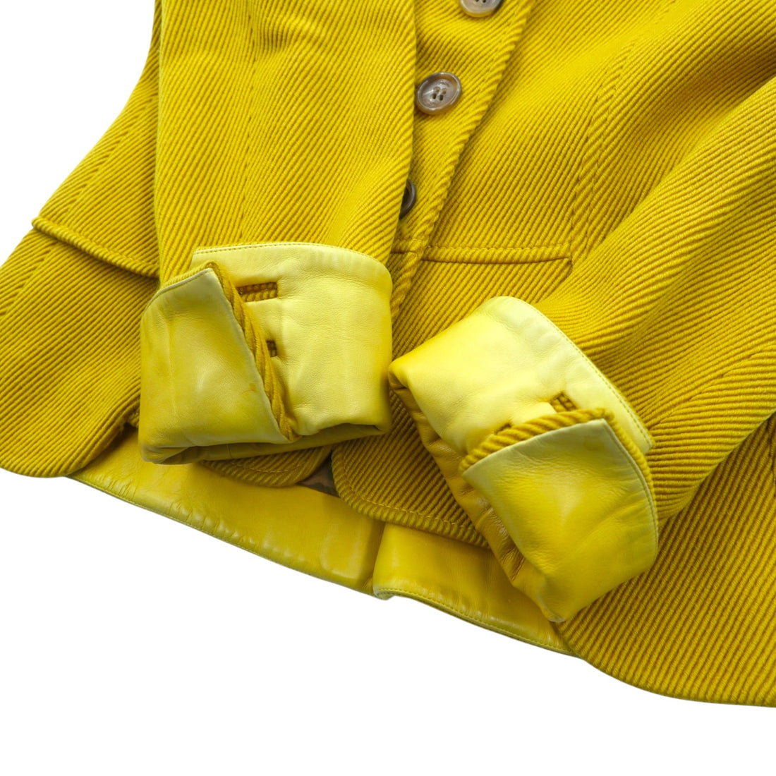 Brioni Made in Italy Corduroy 3B Tailored Jacket Leather L Yellow Wool