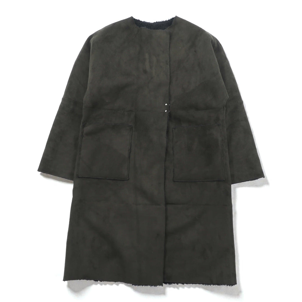 Johnbull リバーシブル 2WAY フェイクムートン コート ノーカラーコート S ブラウン ボア AH066M