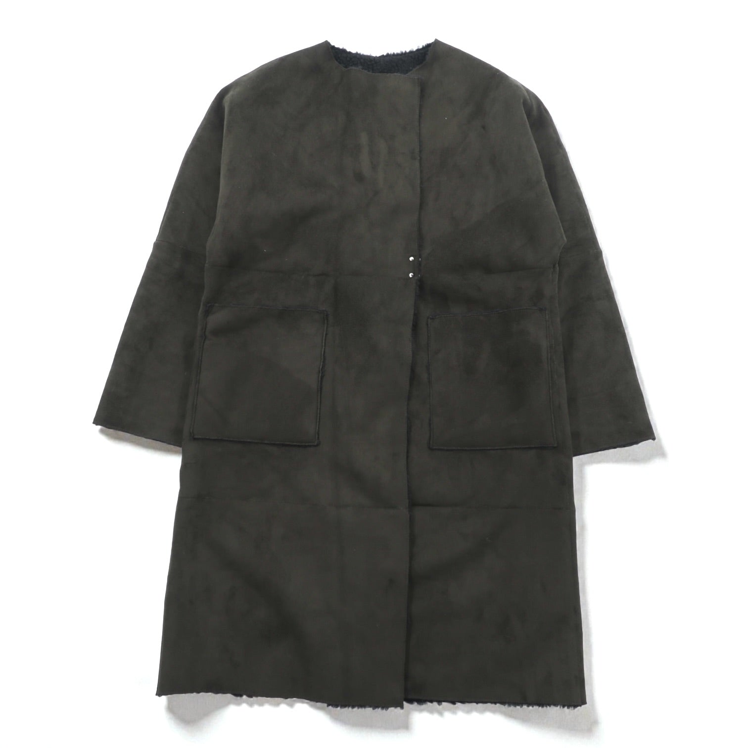 Johnbull リバーシブル 2WAY フェイクムートン コート ノーカラーコート S ブラウン ボア AH066M