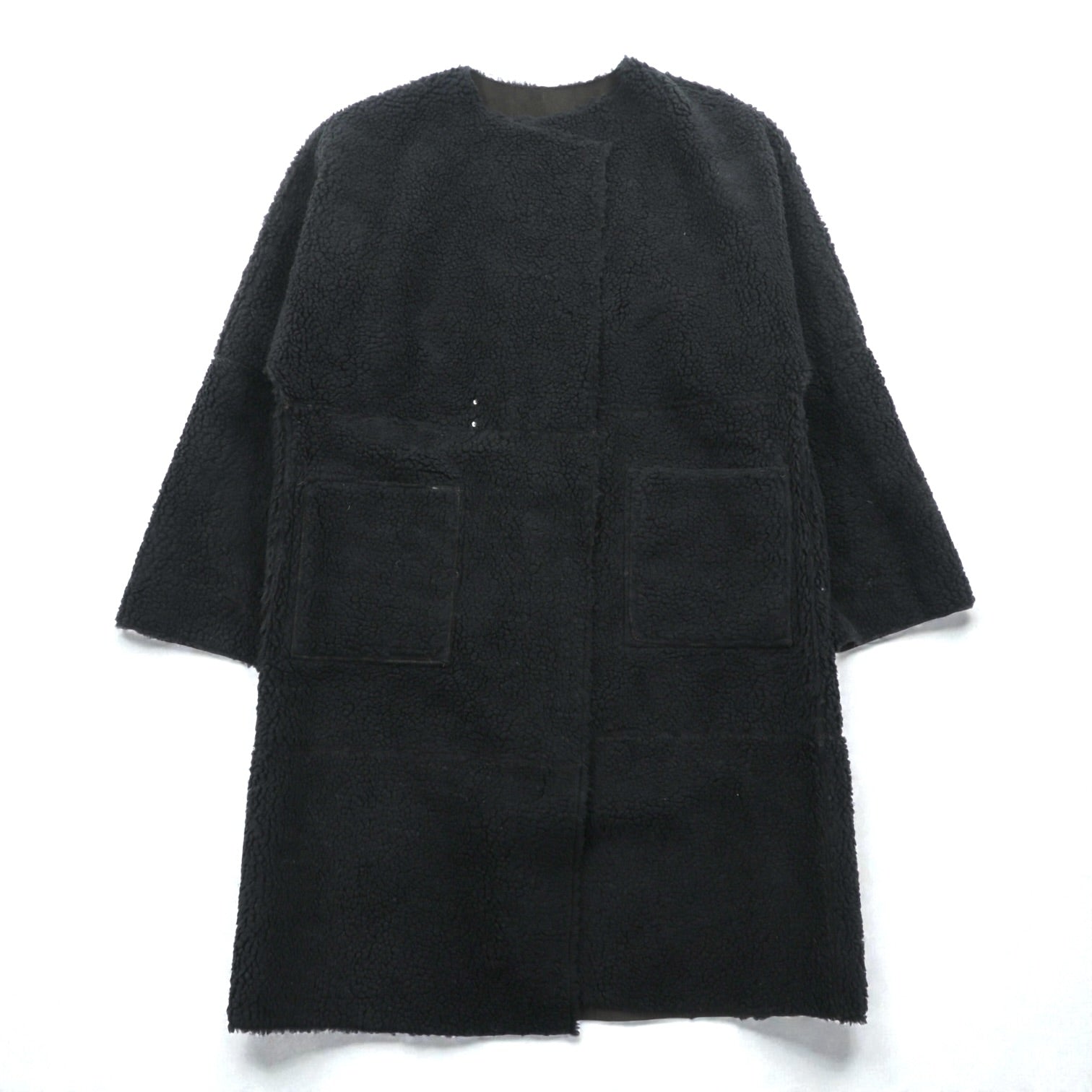 Johnbull リバーシブル 2WAY フェイクムートン コート ノーカラーコート S ブラウン ボア AH066M