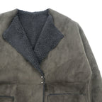 Johnbull リバーシブル 2WAY フェイクムートン コート ノーカラーコート S ブラウン ボア AH066M