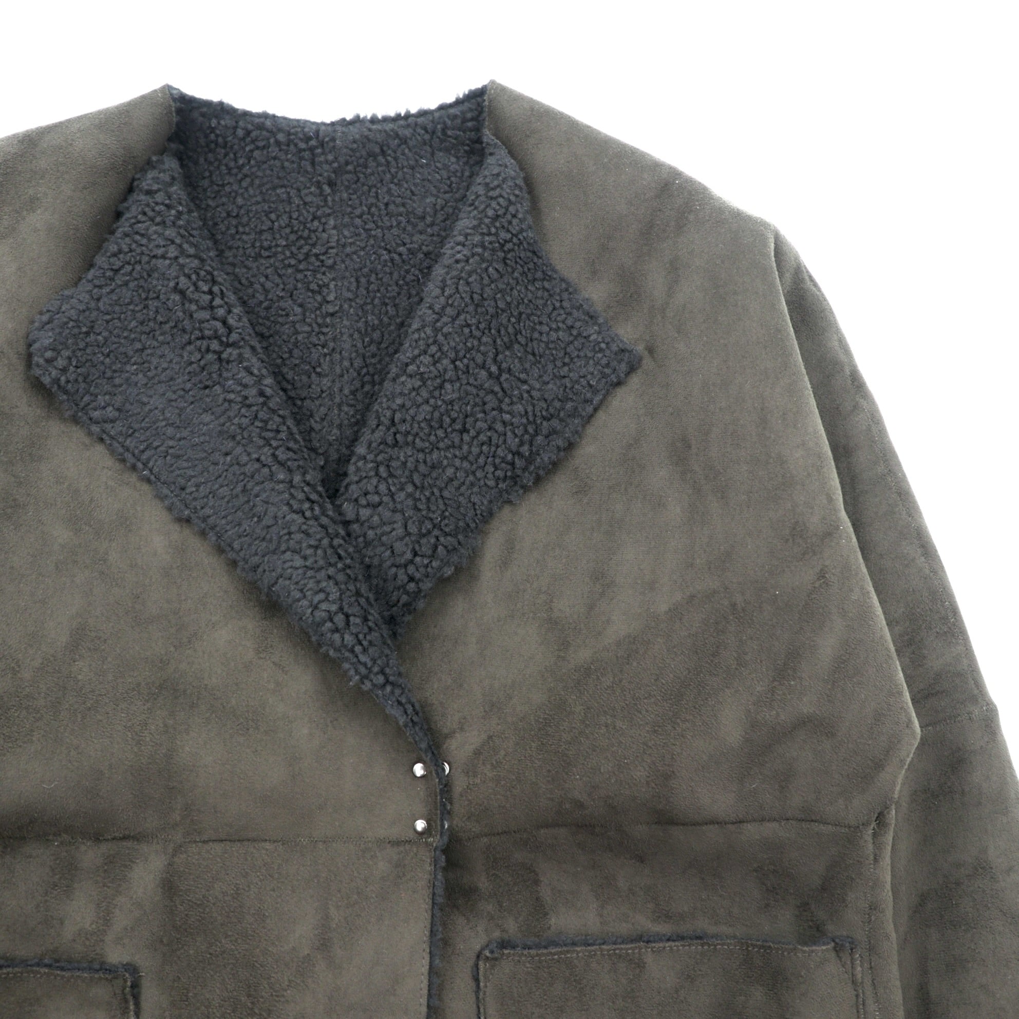 Johnbull リバーシブル 2WAY フェイクムートン コート ノーカラーコート S ブラウン ボア AH066M