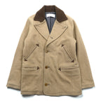 CURLY シングルオフィサー ピーコート M ベージュ 襟コーデュロイ ピークドラペル SINGLE OFFICER PEA COAT 日本製