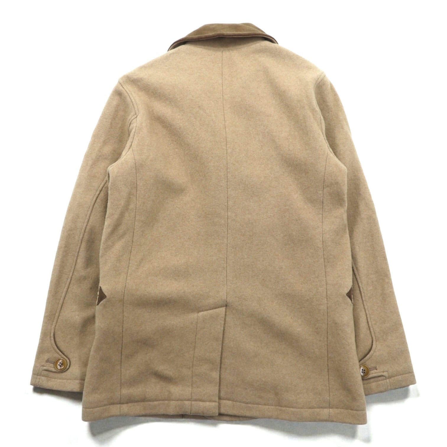 CURLY シングルオフィサー ピーコート M ベージュ 襟コーデュロイ ピークドラペル SINGLE OFFICER PEA COAT 日本製