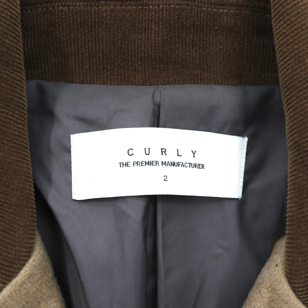 CURLY シングルオフィサー ピーコート M ベージュ 襟コーデュロイ ピークドラペル SINGLE OFFICER PEA COAT 日本製