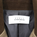 CURLY シングルオフィサー ピーコート M ベージュ 襟コーデュロイ ピークドラペル SINGLE OFFICER PEA COAT 日本製
