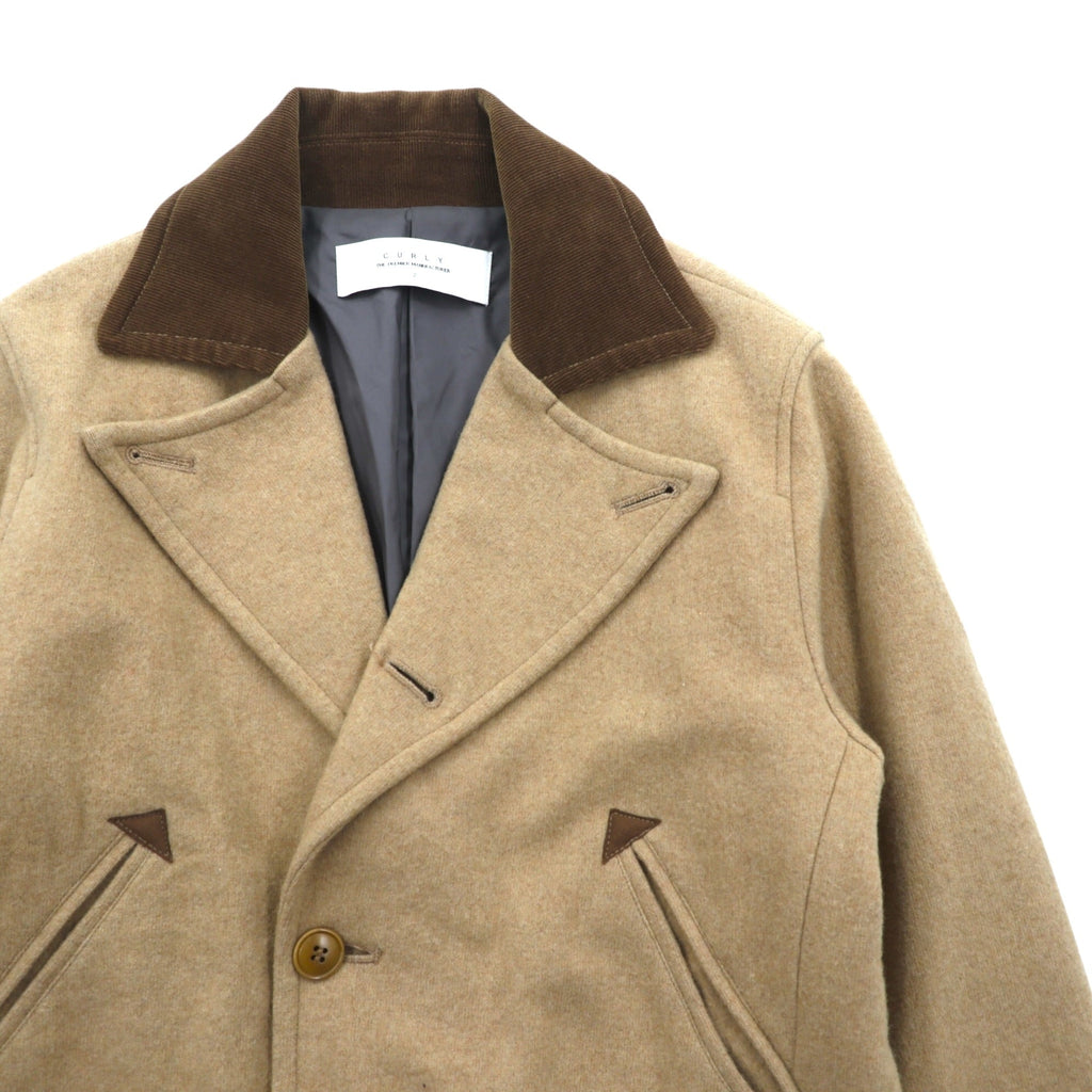 CURLY シングルオフィサー ピーコート M ベージュ 襟コーデュロイ ピークドラペル SINGLE OFFICER PEA COAT 日本製