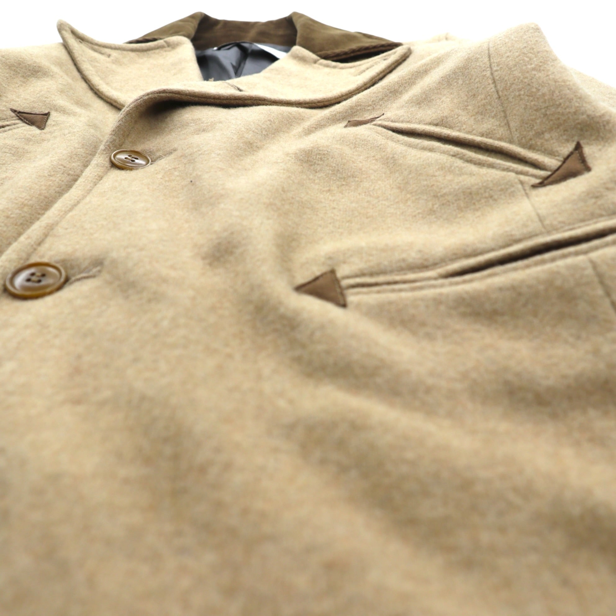 CURLY シングルオフィサー ピーコート M ベージュ 襟コーデュロイ ピークドラペル SINGLE OFFICER PEA COAT 日本製