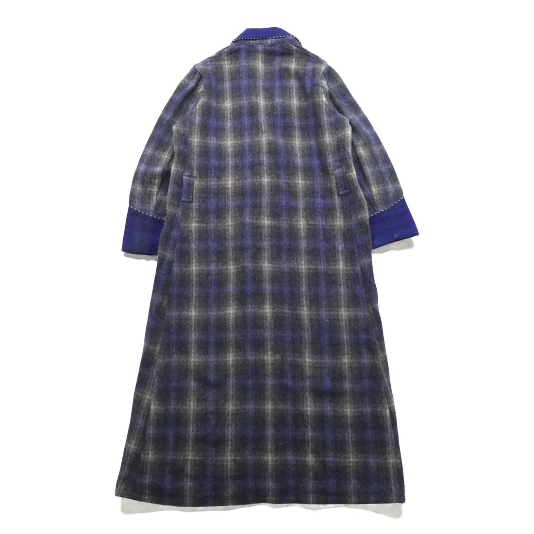 70s Vintage Robe Coat, Made in the UK, Free Blue Embroidery Wool Check