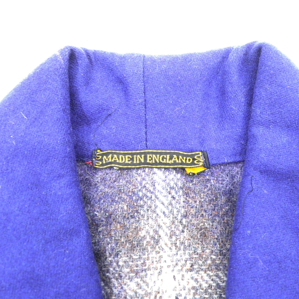 70s Vintage Robe Coat 英国製 ガウン ローブ コート FREE ブルー 刺繍 ウール チェック イギリス製