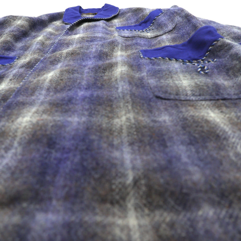 70s Vintage Robe Coat 英国製 ガウン ローブ コート FREE ブルー 刺繍 ウール チェック イギリス製