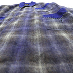 70s Vintage Robe Coat 英国製 ガウン ローブ コート FREE ブルー 刺繍 ウール チェック イギリス製