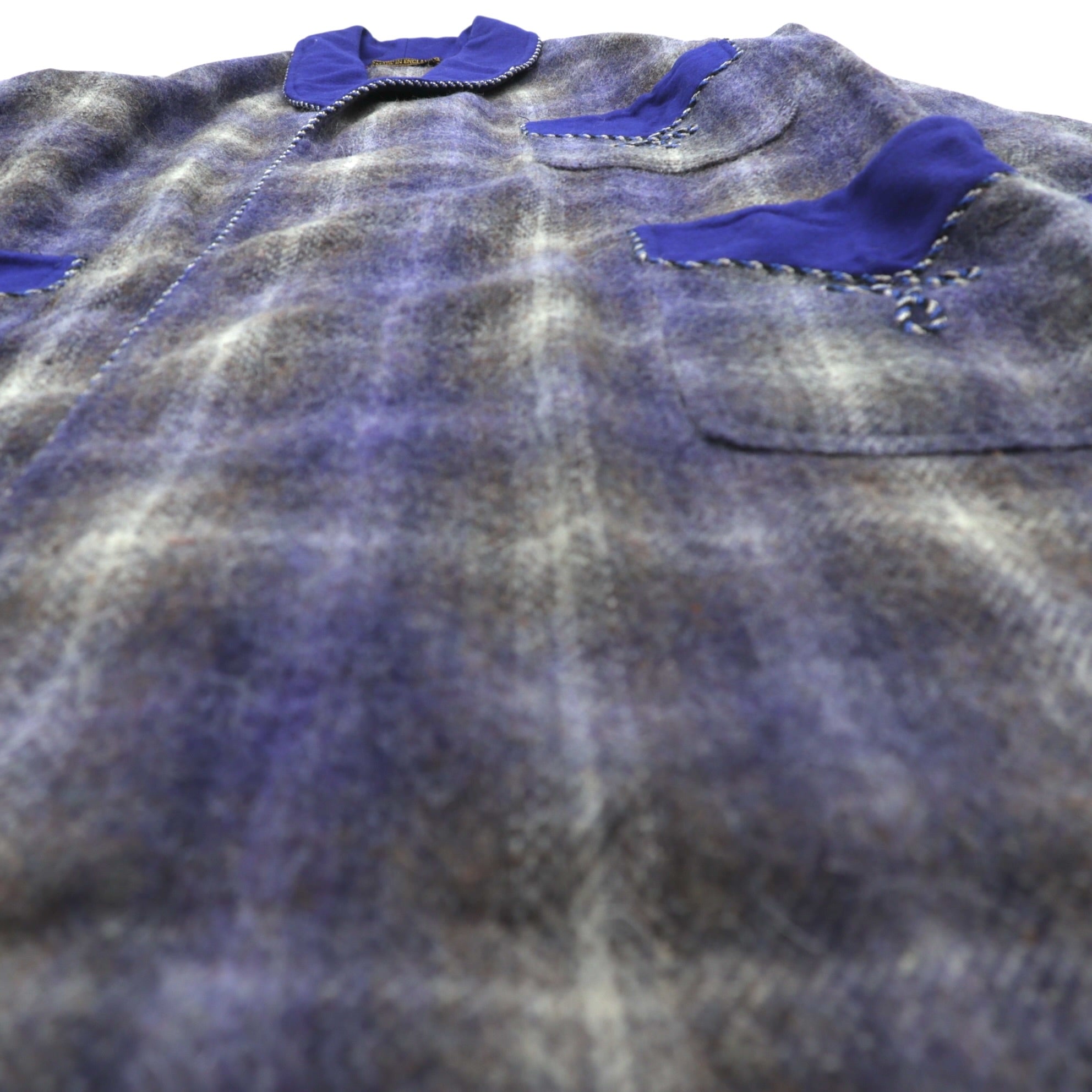 70s Vintage Robe Coat 英国製 ガウン ローブ コート FREE ブルー 刺繍 ウール チェック イギリス製