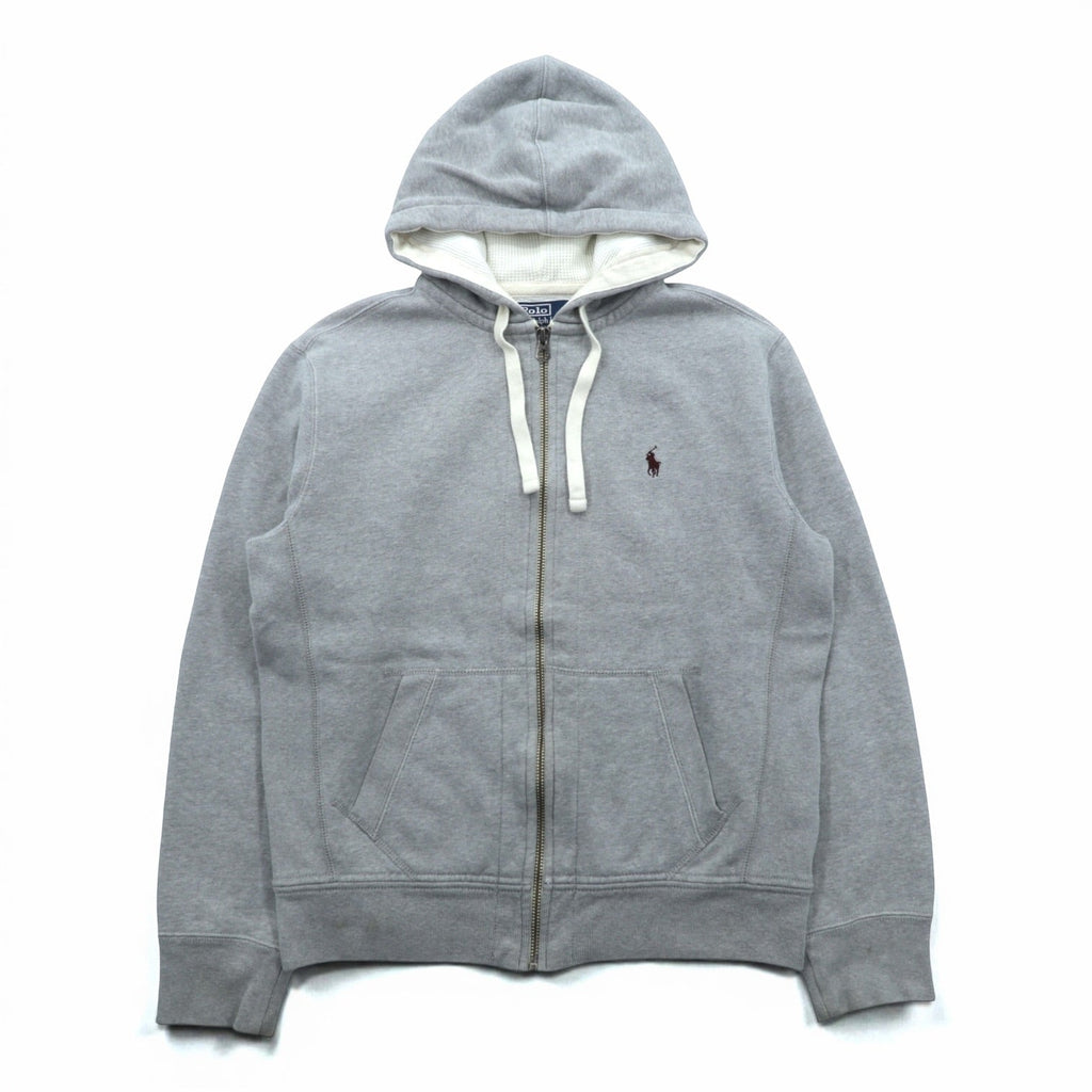 Polo Ralph Lauren 90年代 リバースウィーブ ジップパーカー M グレー スモールポニー刺繍 サーマル裏地
