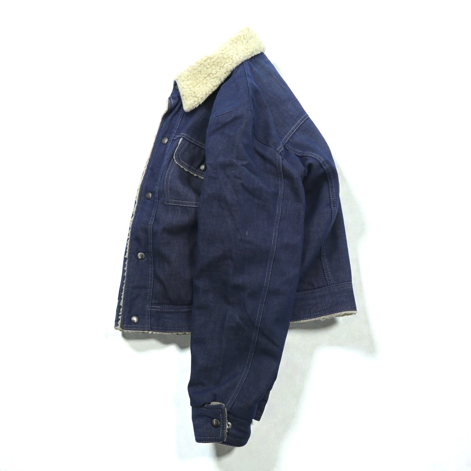 Sears 70年代 短丈 デニムジャケット Gジャン スナップボタン ワークジャケット L インディゴ 裏ボア