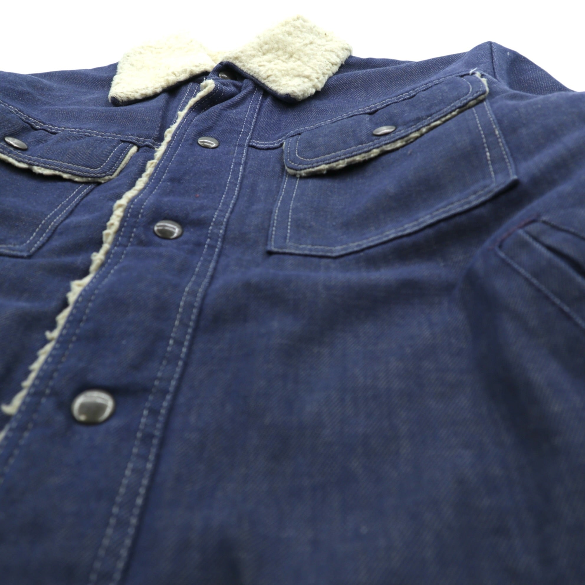 Sears 70年代 短丈 デニムジャケット Gジャン スナップボタン ワークジャケット L インディゴ 裏ボア