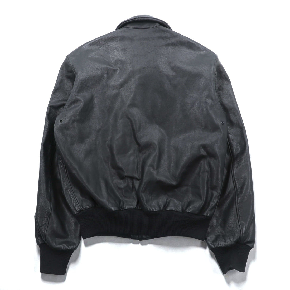 90s USA Vintage A-2 Leather Bomber Jacket Flight Jacket, Size M, Black Leather, Genuine SCOVIL Zip, Epaulettes, Made in USA, 90s, San Francisco Aviation Supply
