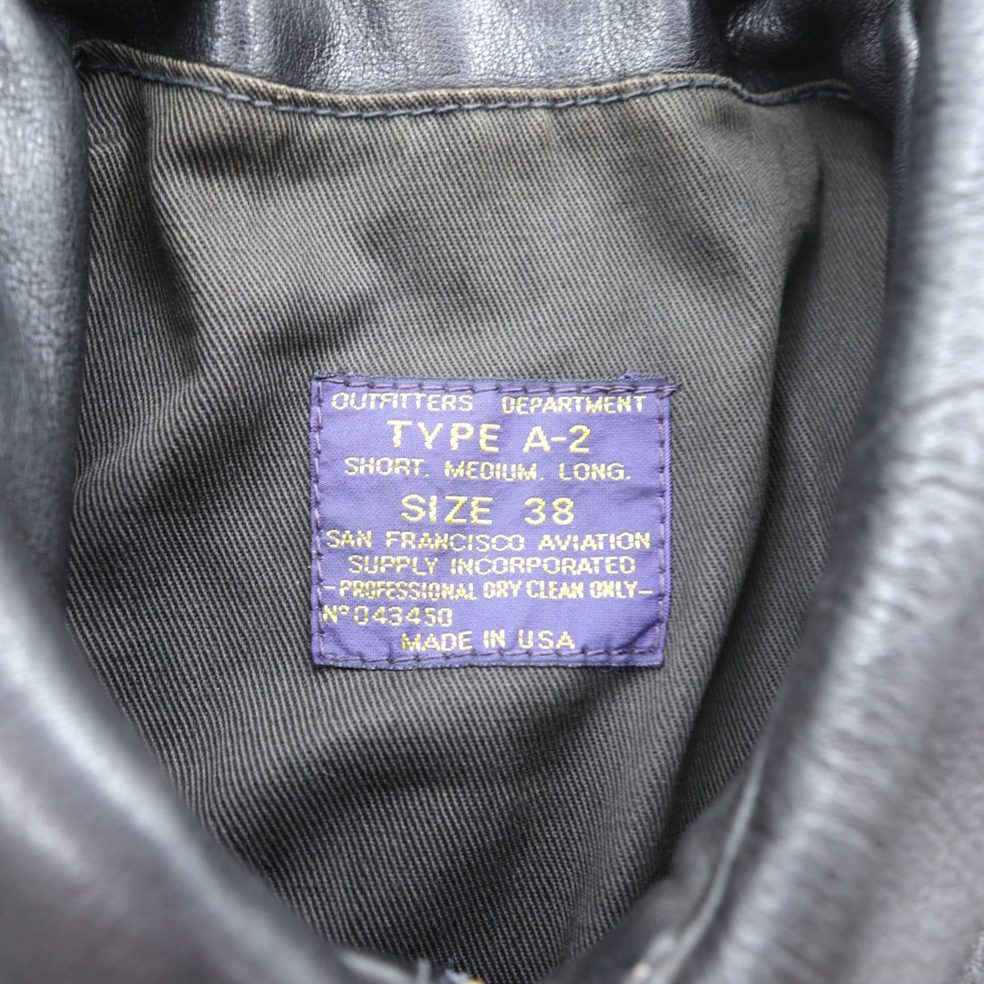 90s USA Vintage A-2 Leather Bomber Jacket Flight Jacket, Size M, Black Leather, Genuine SCOVIL Zip, Epaulettes, Made in USA, 90s, San Francisco Aviation Supply