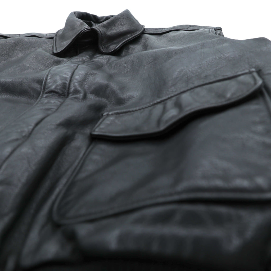 90s USA Vintage A-2 Leather Bomber Jacket フライトジャケット M ブラック レザー 本革 SCOVILジップ エポレット 90年代 USA製 SAN FRANCISCO AVIATION SUPPLY