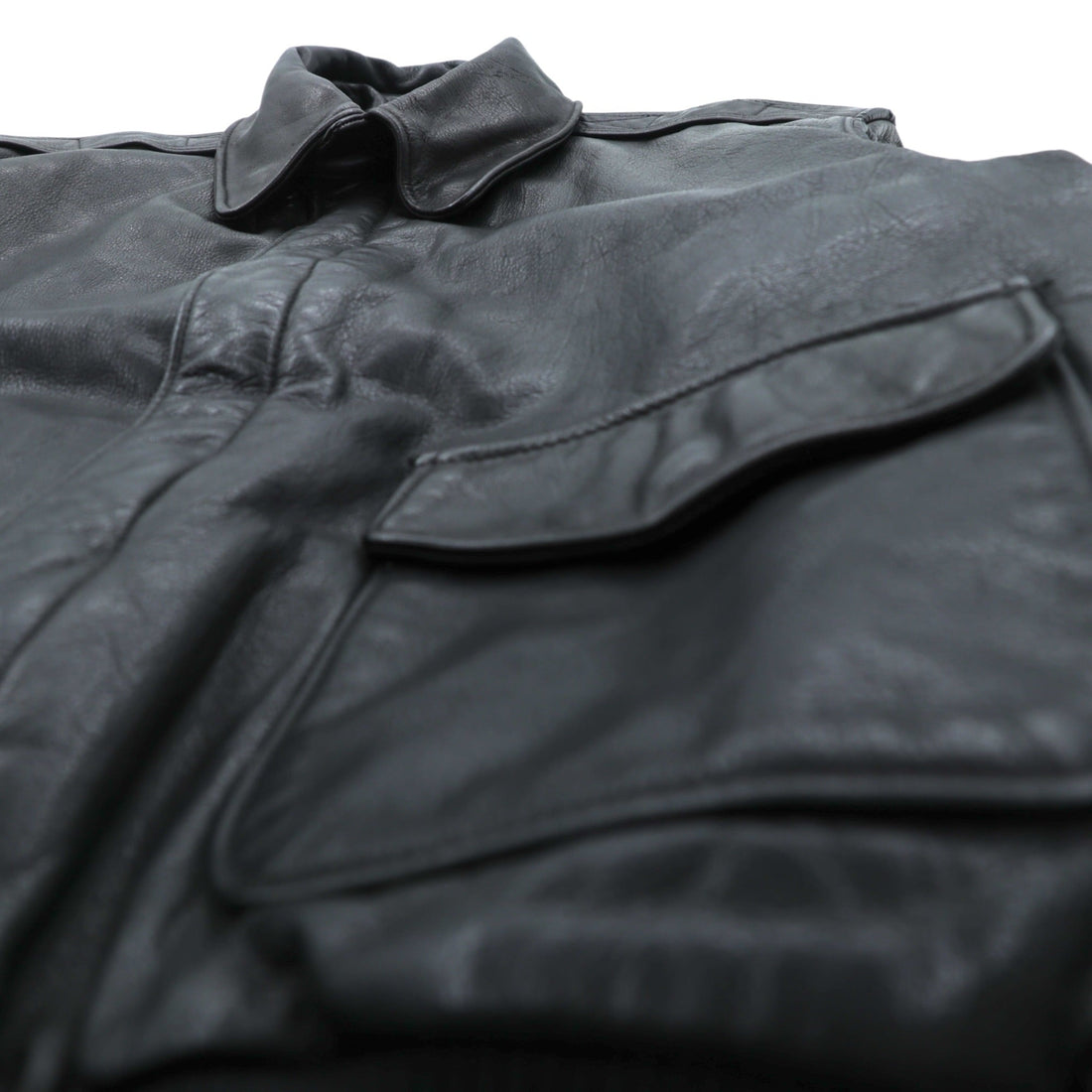 90s USA Vintage A-2 Leather Bomber Jacket Flight Jacket, Size M, Black Leather, Genuine SCOVIL Zip, Epaulettes, Made in USA, 90s, San Francisco Aviation Supply