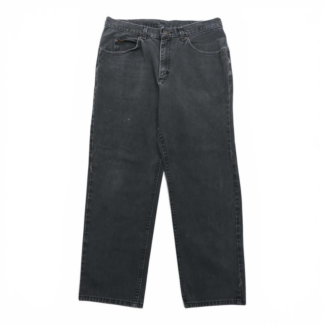 Lee 90s Made in USA Baggy Jeans Tapered Black Denim Pants, Size L, Zipper Fly, Leather Patch, Relaxed Fit, 2055508