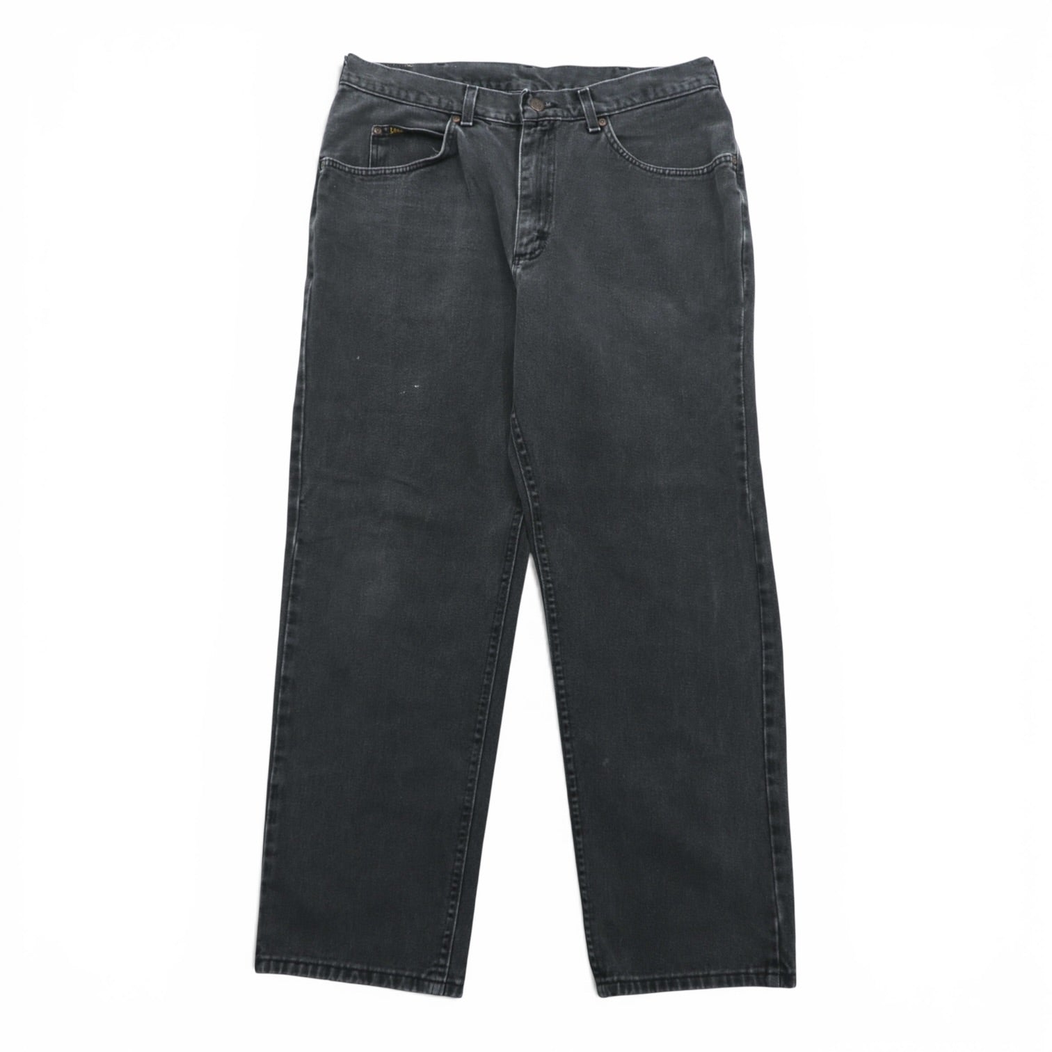 Lee 90年代 USA製 バギー ジーンズ テーパード ブラック デニムパンツ L ブラック ジッパーフライ レザーパッチ リラックスフィット 2055508