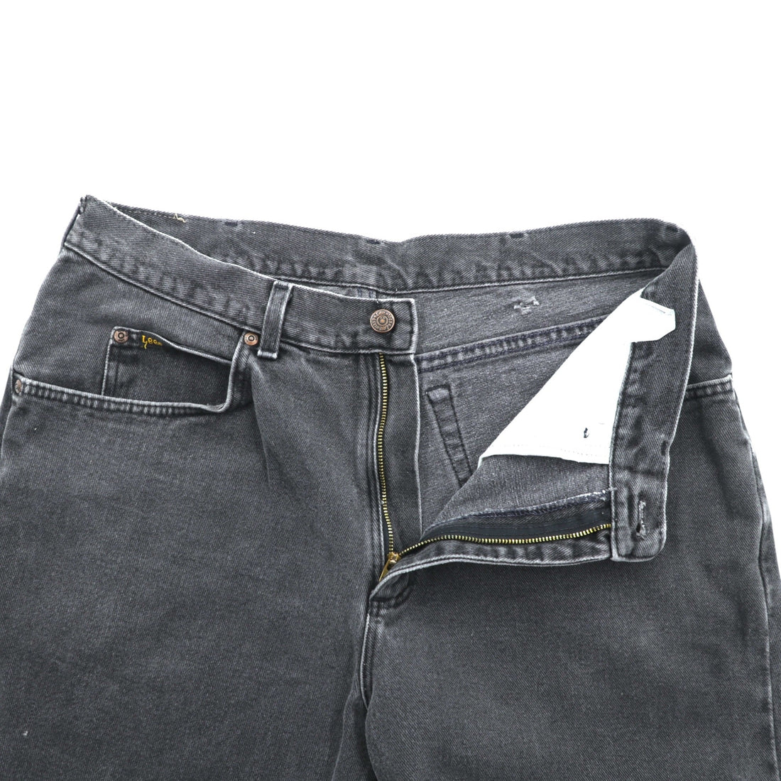 Lee 90s Made in USA Baggy Jeans Tapered Black Denim Pants, Size L, Zipper Fly, Leather Patch, Relaxed Fit, 2055508