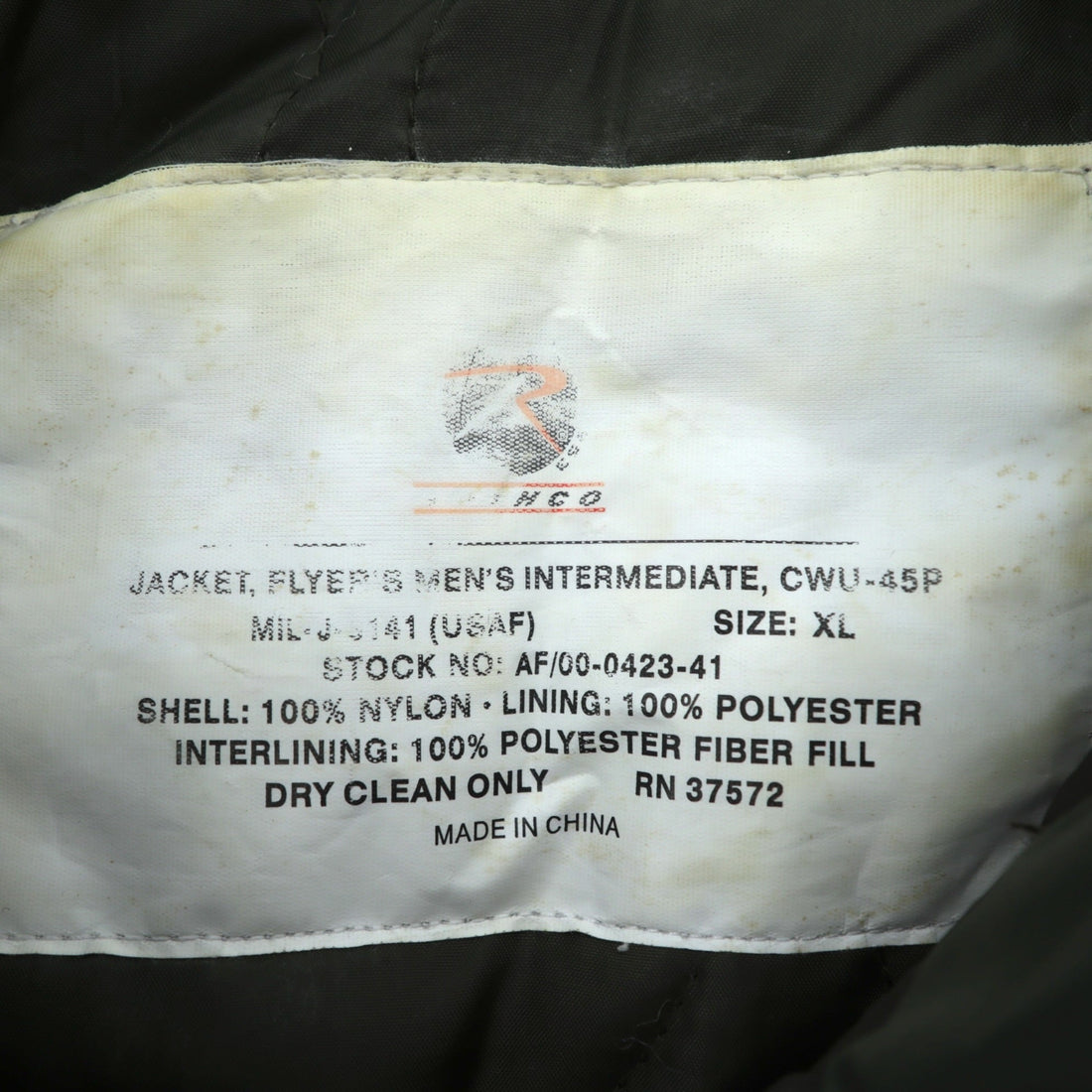 US AIR FORCE Army CWU-45P Short Flight Jacket XL Khaki Padded Nylon 00-0423-41 ROTHCO