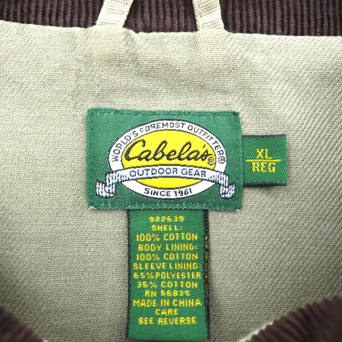 Cabela's 90s Work Jacket, Field XL, Beige Cotton, Corduroy Collar