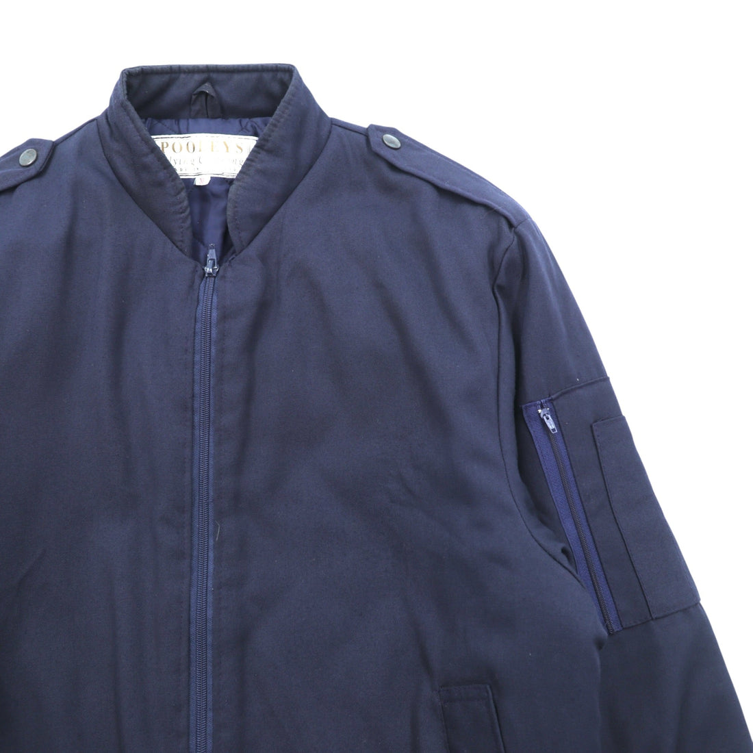 90s British Vintage Flight Jacket, Made in the UK, Tankers Size M, Navy, Padded Epaulettes, POOLEYS Flying Clothing, UK