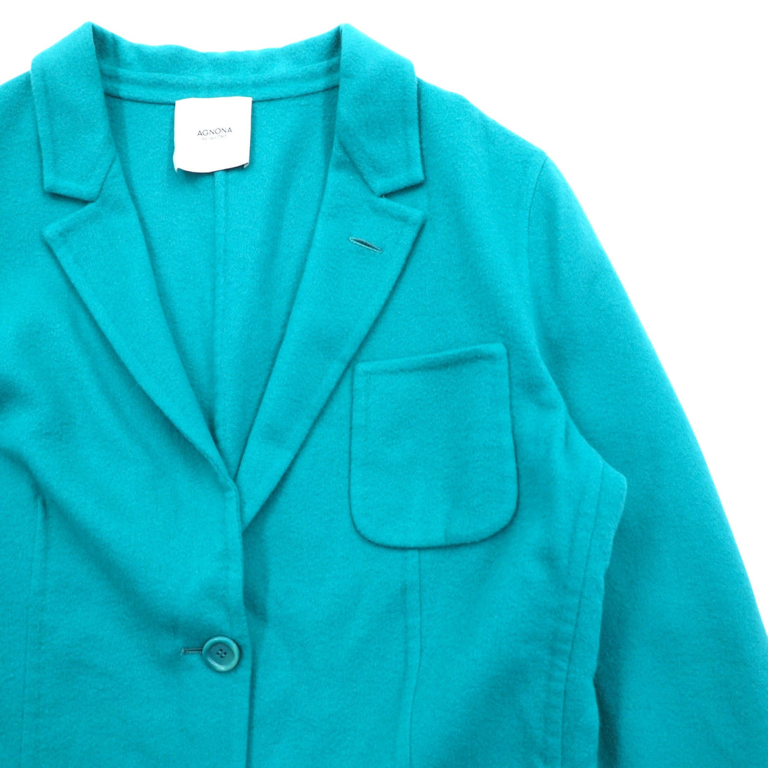 AGNONA Made in Italy Cashmere Tailored Jacket, Leather, Large, Green Wool