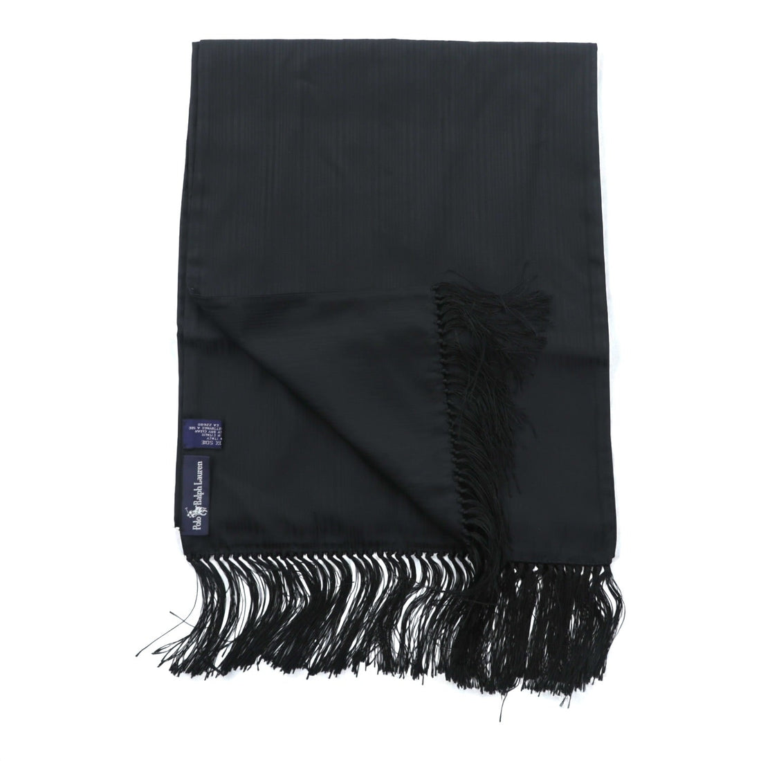 Polo Ralph Lauren Made in Italy Silk Fringe Stole in Black with Shadow Stripes