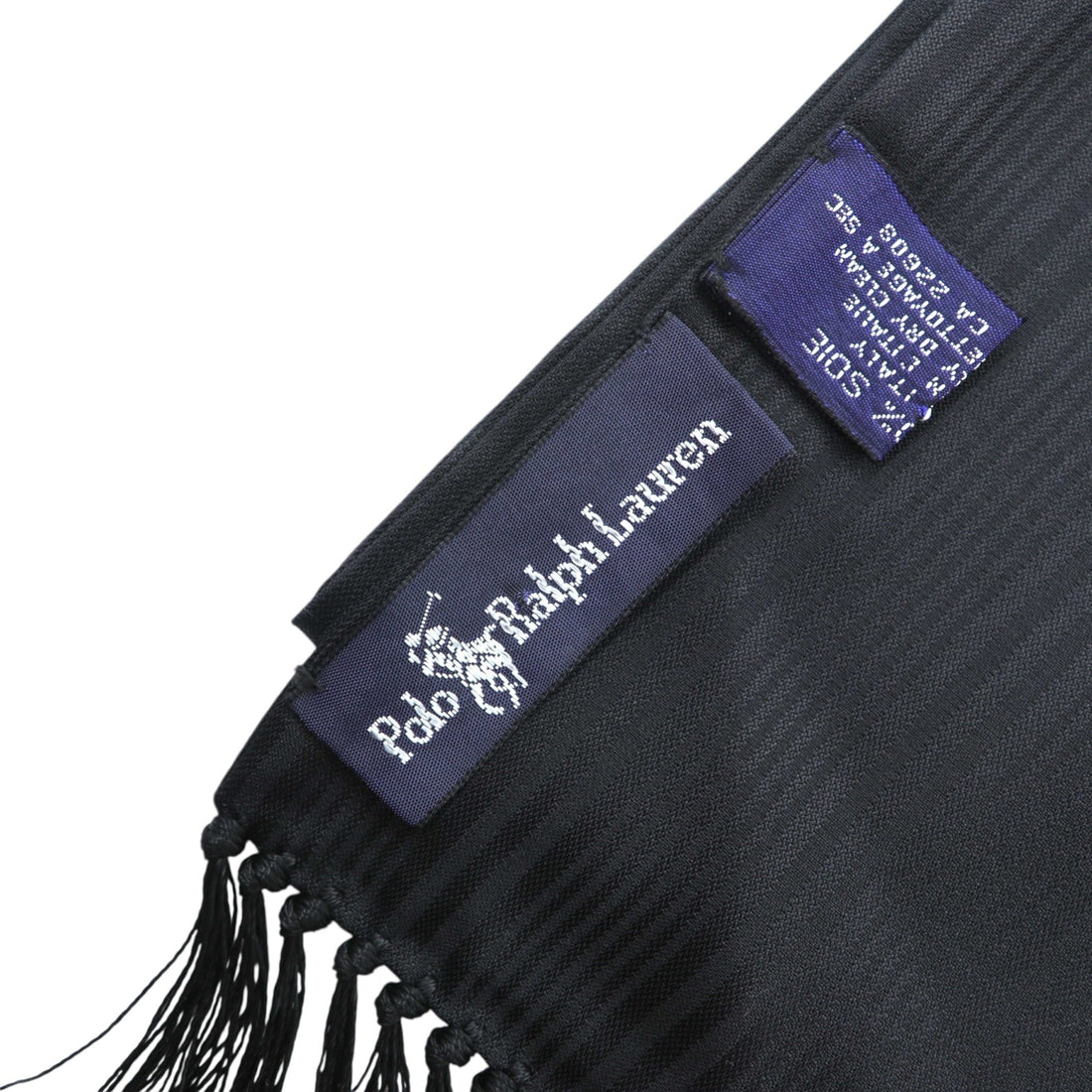Polo Ralph Lauren Made in Italy Silk Fringe Stole in Black with Shadow Stripes