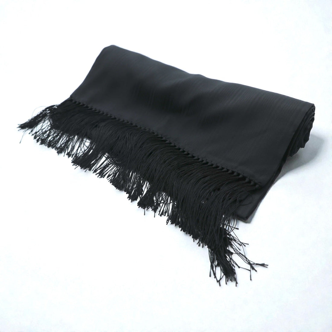 Polo Ralph Lauren Made in Italy Silk Fringe Stole in Black with Shadow Stripes