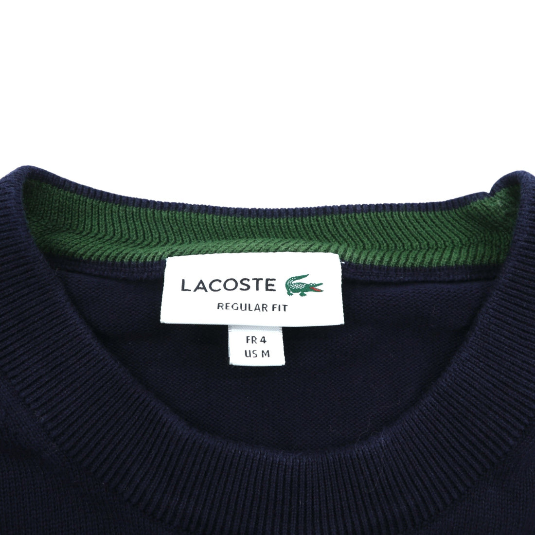 LACOSTE オーガニックコットン クルーネック ニット セーター M ネイビー REGULAR FIT ワンポイントロゴ AH1985