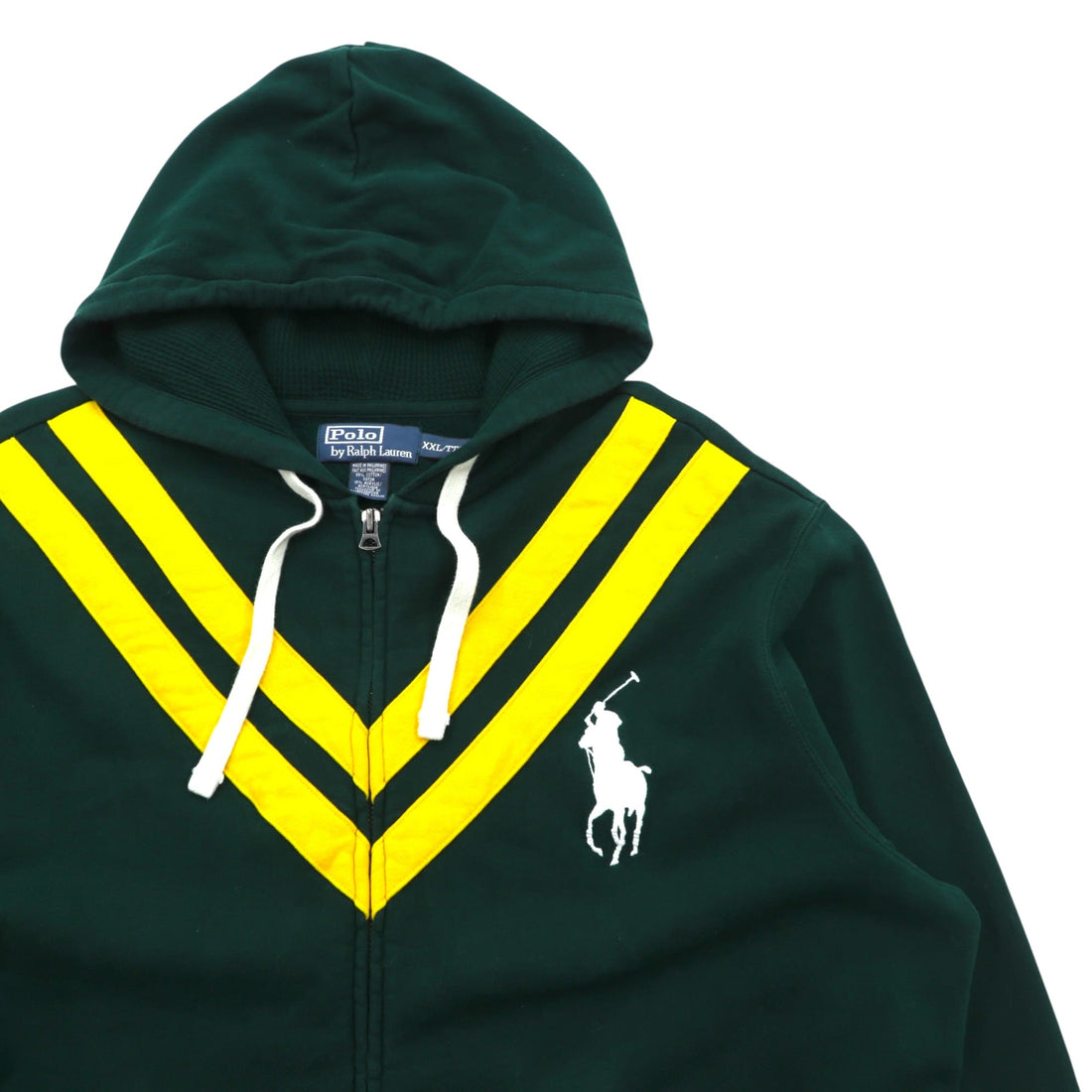 Polo Ralph Lauren Big Pony Zip Up Hoodie XXL Green Yellow Chevron V Stripe Sweatshirt White Pony