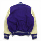 40年代 Vintage LOWE & CAMPBELL 袖レザー切り替え ボタスタ スタジャン L ブルー ウール