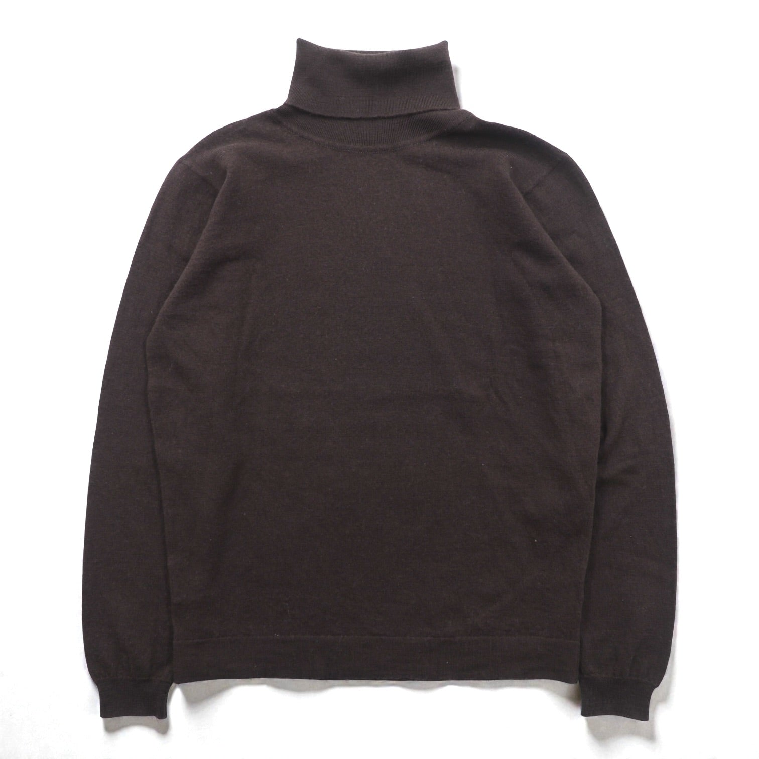JOHN SMEDLEY 英国製 メリノウール タートルネック ニット セーター M ブラウン 短丈 イギリス製